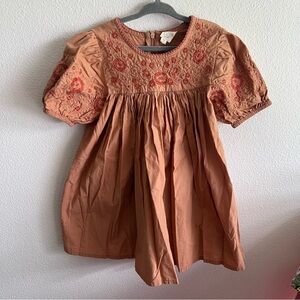 Apolina Embroidered Puff Sleeve Dress - Rust